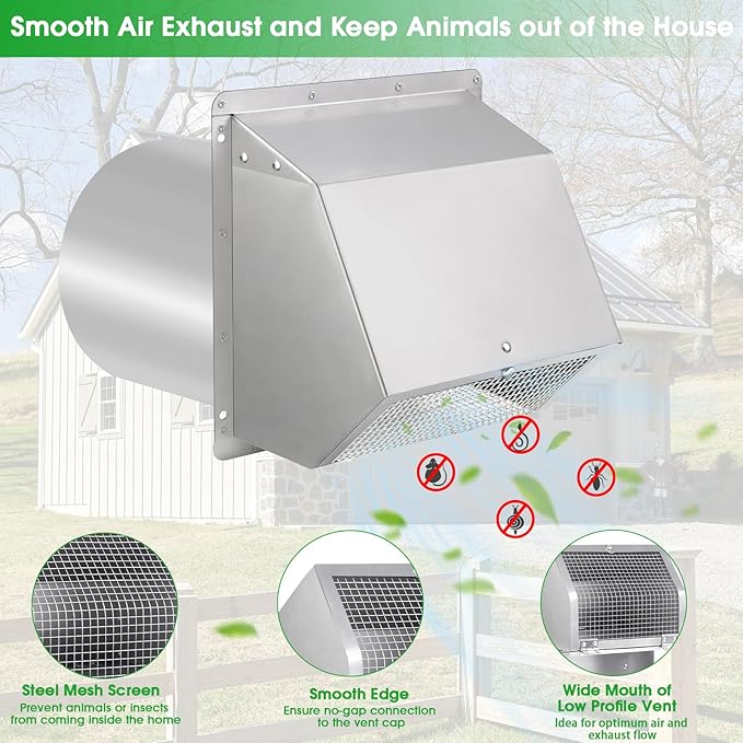 12 Inch Hooded Wall Vent with Screen and Damper, Outdoor Wall Exhaust Vent