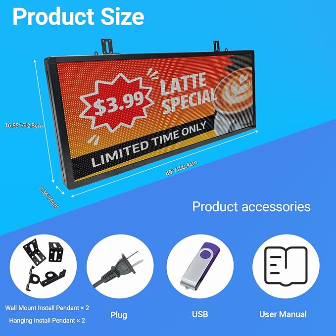 P6 Programmable LED Sign 40"x17", Outdoor Waterproof Digital Messag...