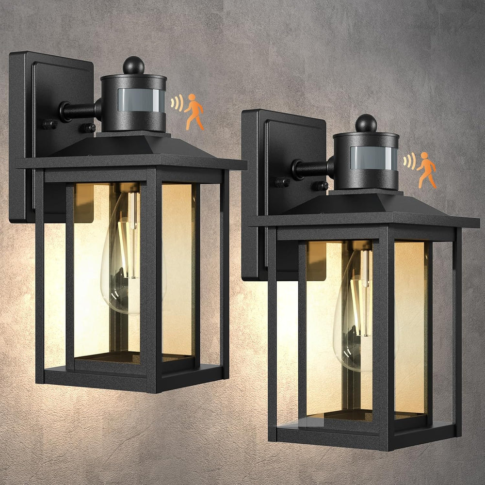 LTBLIGHT 2-Pack Motion Sensor Outdoor Lights, Modern Black Dusk to Dawn Porch