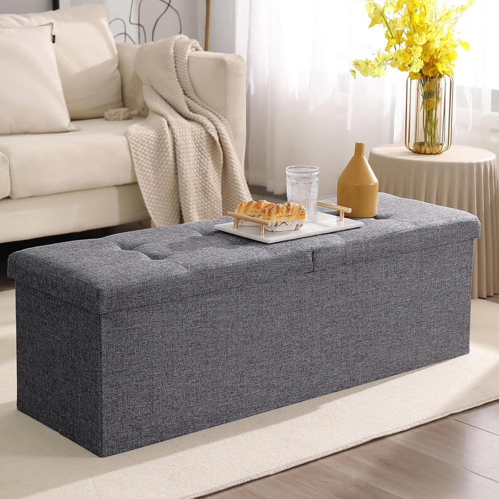 Storage Ottoman Bench Foldable Footrest Foot Stool, 45" Fabric Grey