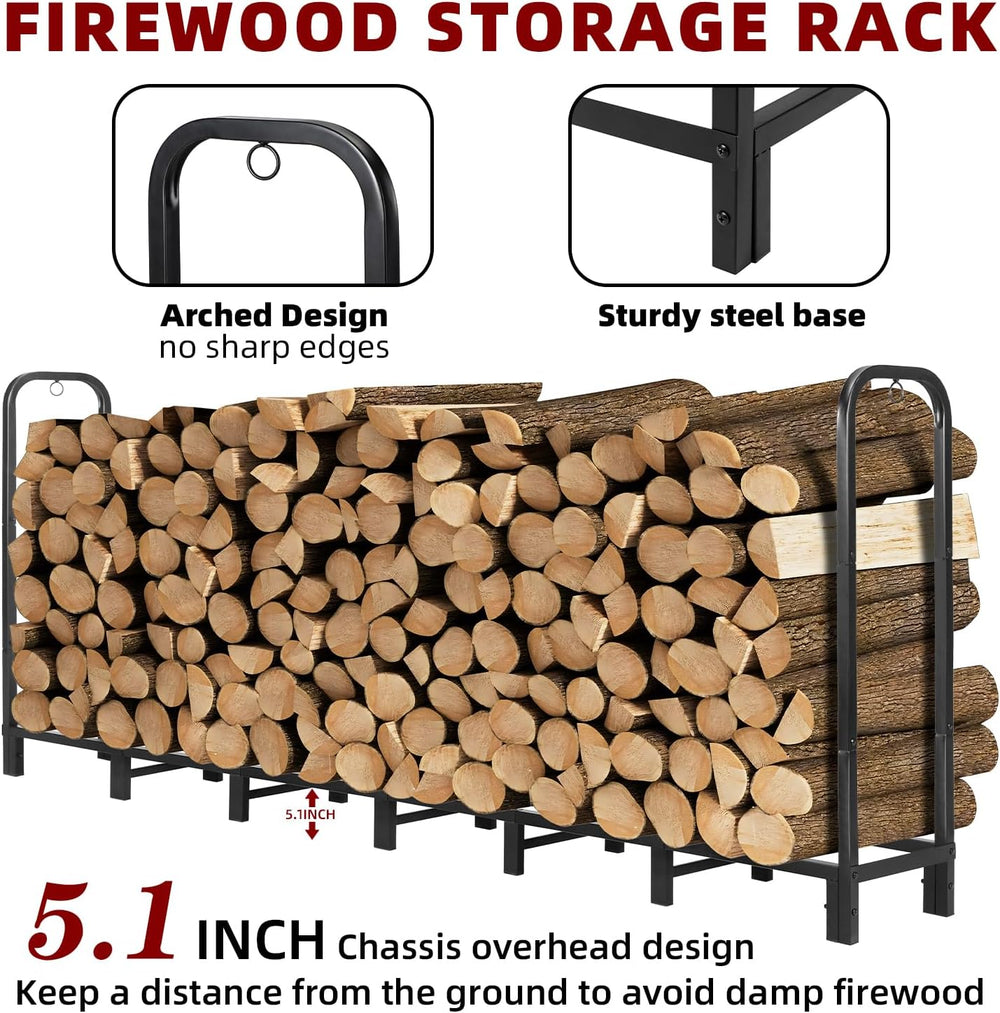 8FT Firewood Rack Heavy Duty Fireplace Storage Log Rack for Indoor&Outdoor