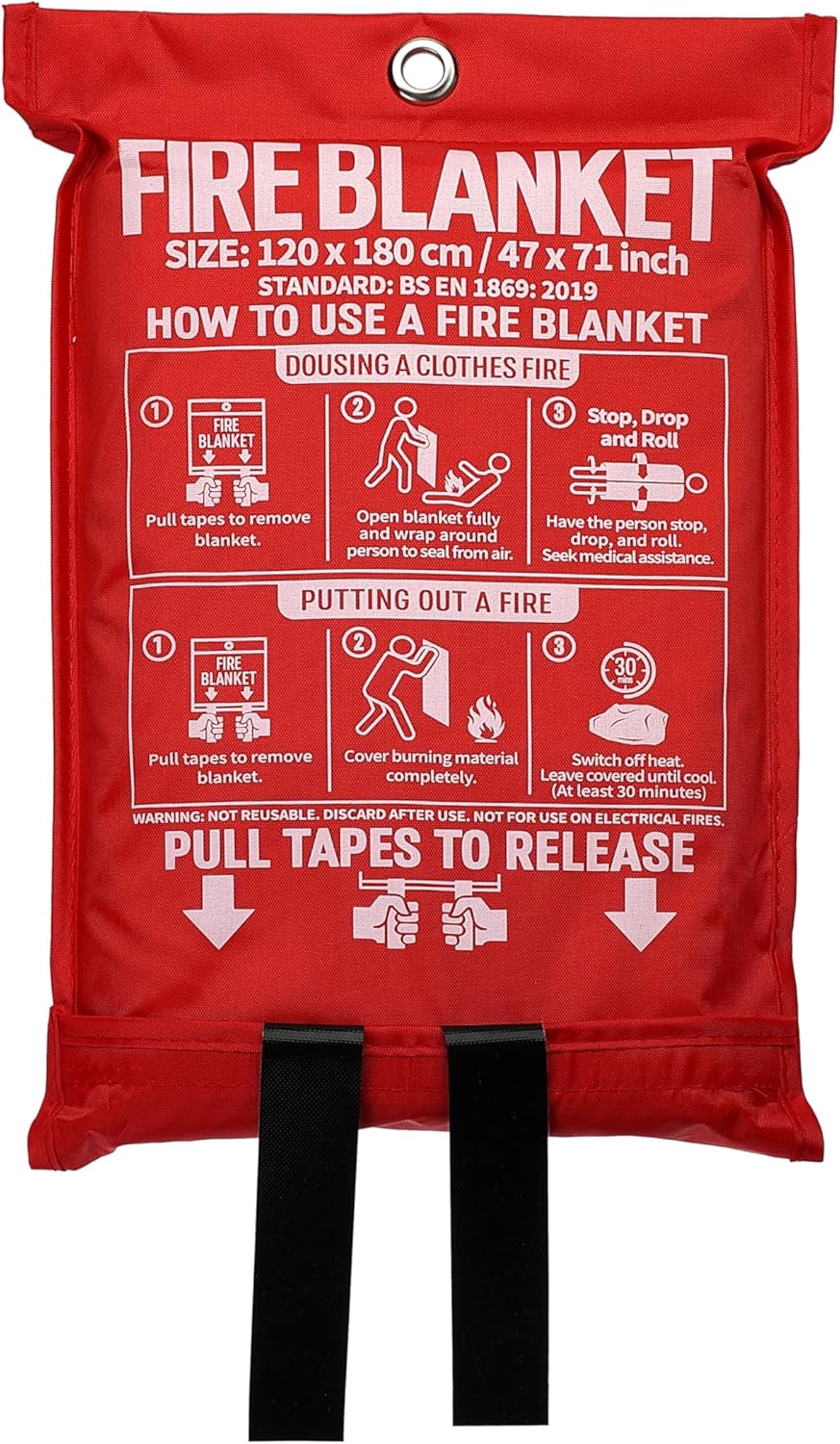 Fire Blanket, 47" x 71",Fiberglass Fire Blanket for Camping and Fir...