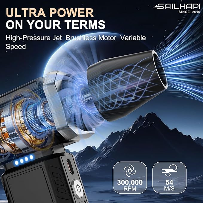 SAILHAPI Compressed Air Duster 300000RPM, Handheld Office Duster Brushless