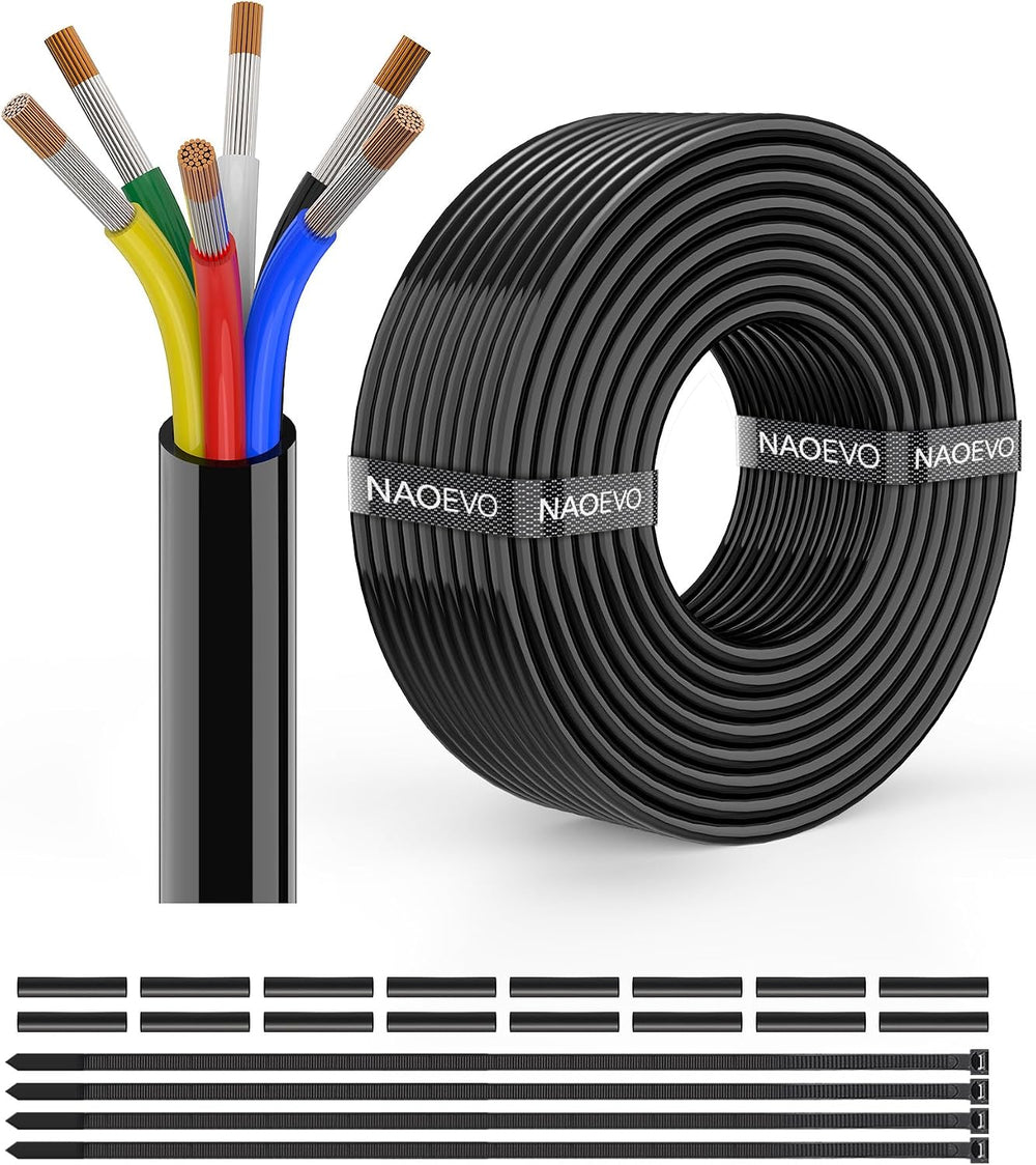 NAOEVO 14 Gauge Wire 6 Conductor Electrical Wire, 14 AWG Stranded PVC Cord