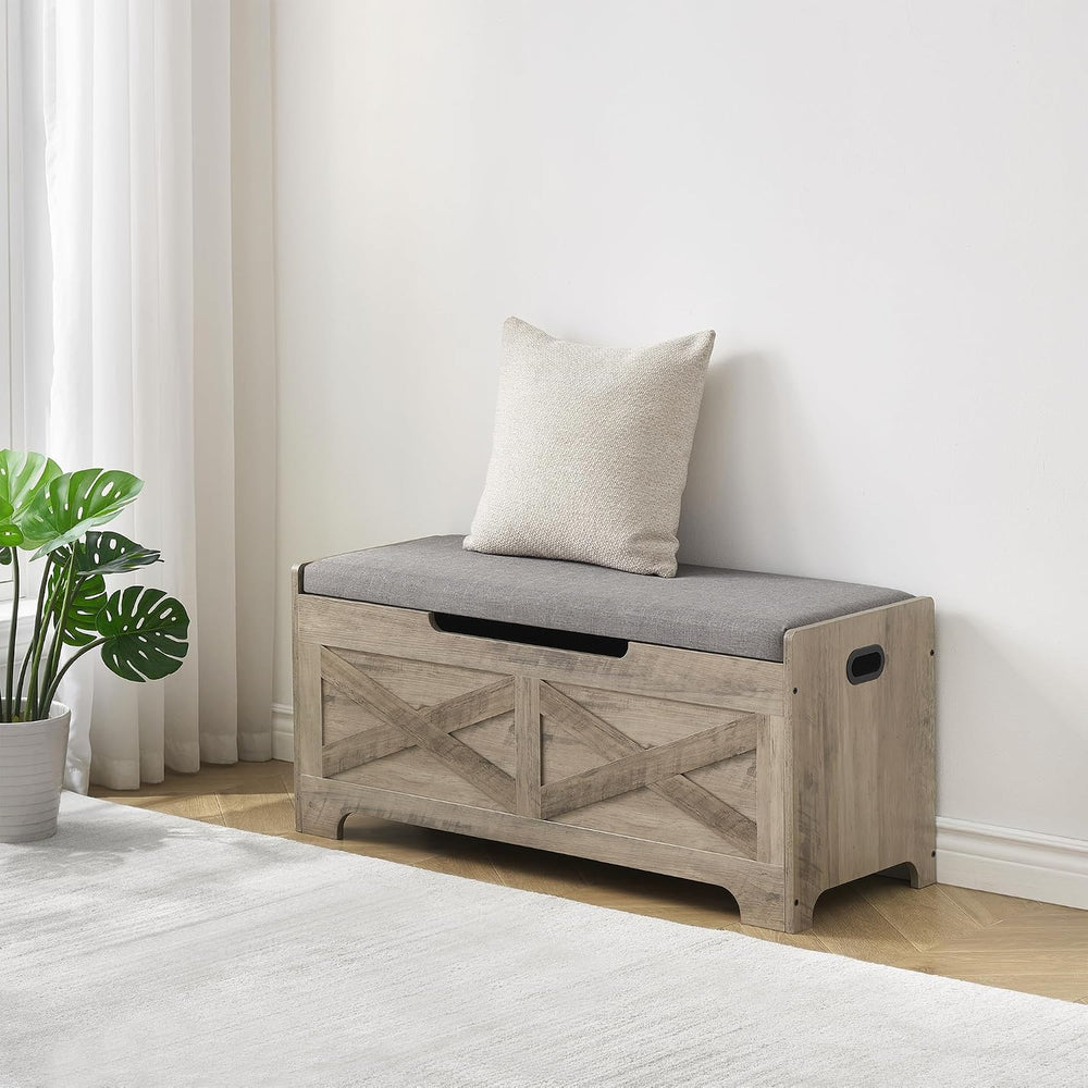 IDEALHOUSE 39.4" Storage Bench with 2 Safety Hinges, Grey