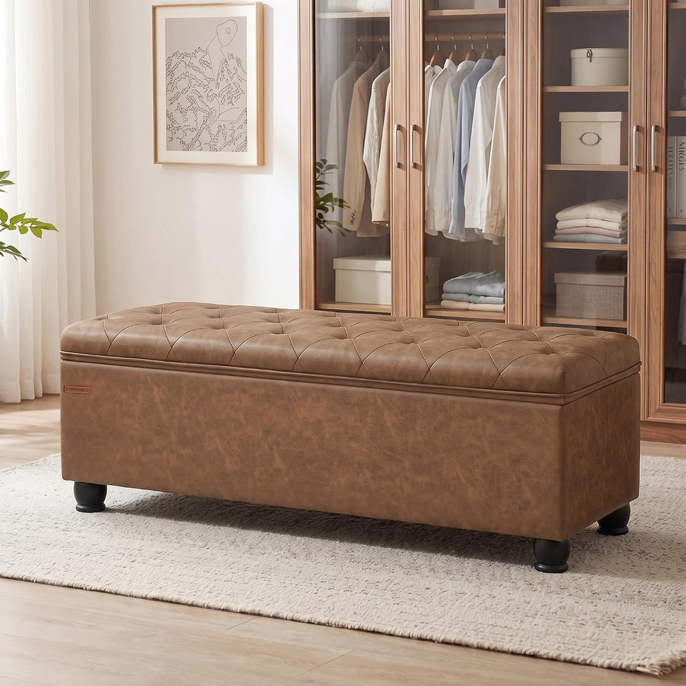 SONGMICS Storage Ottoman, 46.5 Inches Long Bed End Stool, Solid Wood Legs