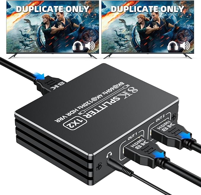 HDMI 2.1 Splitter 1 in 2 Out 4K 120Hz 8K 60Hz