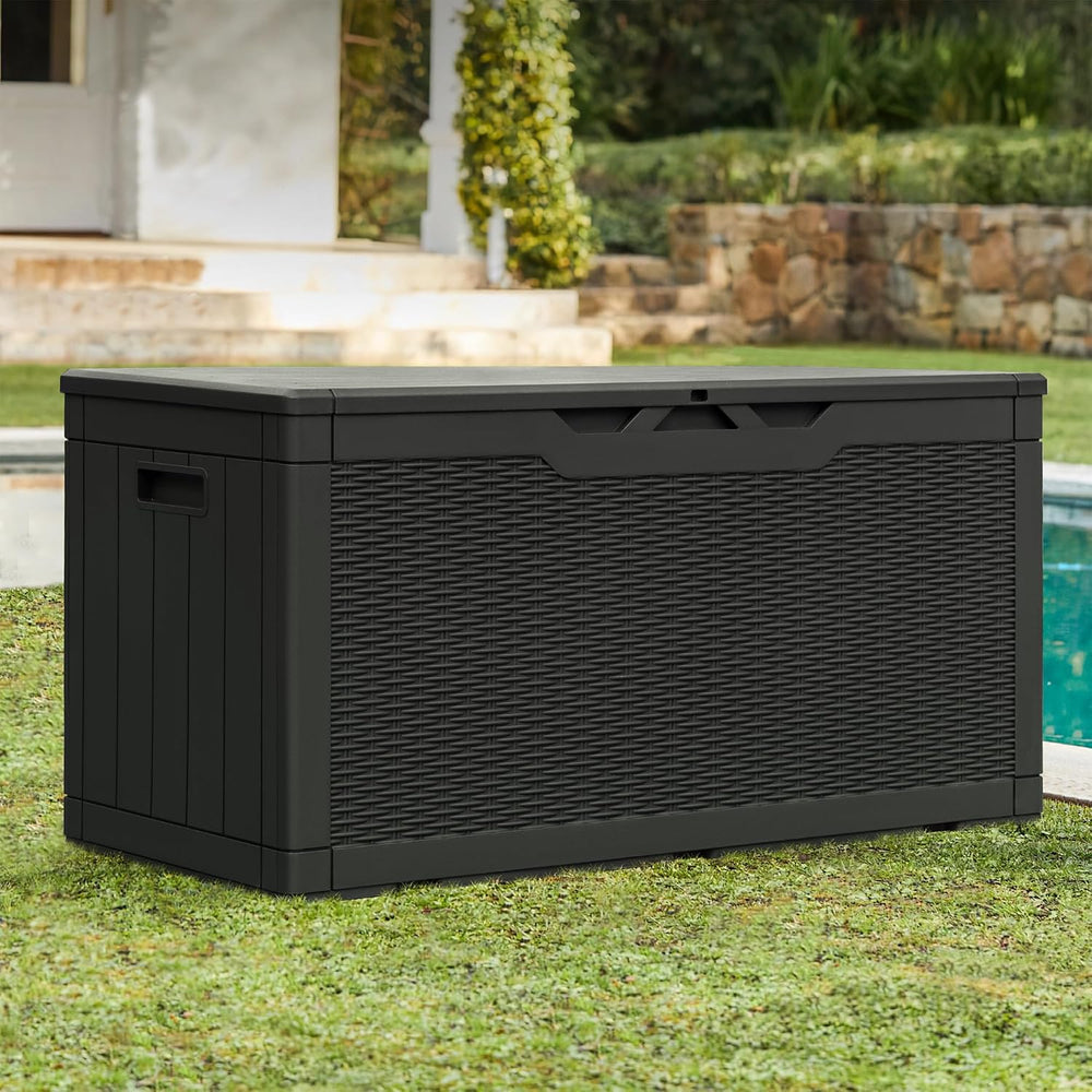Greesum 100 Gallon Resin Patio Storage Box for Garden Tools, Black