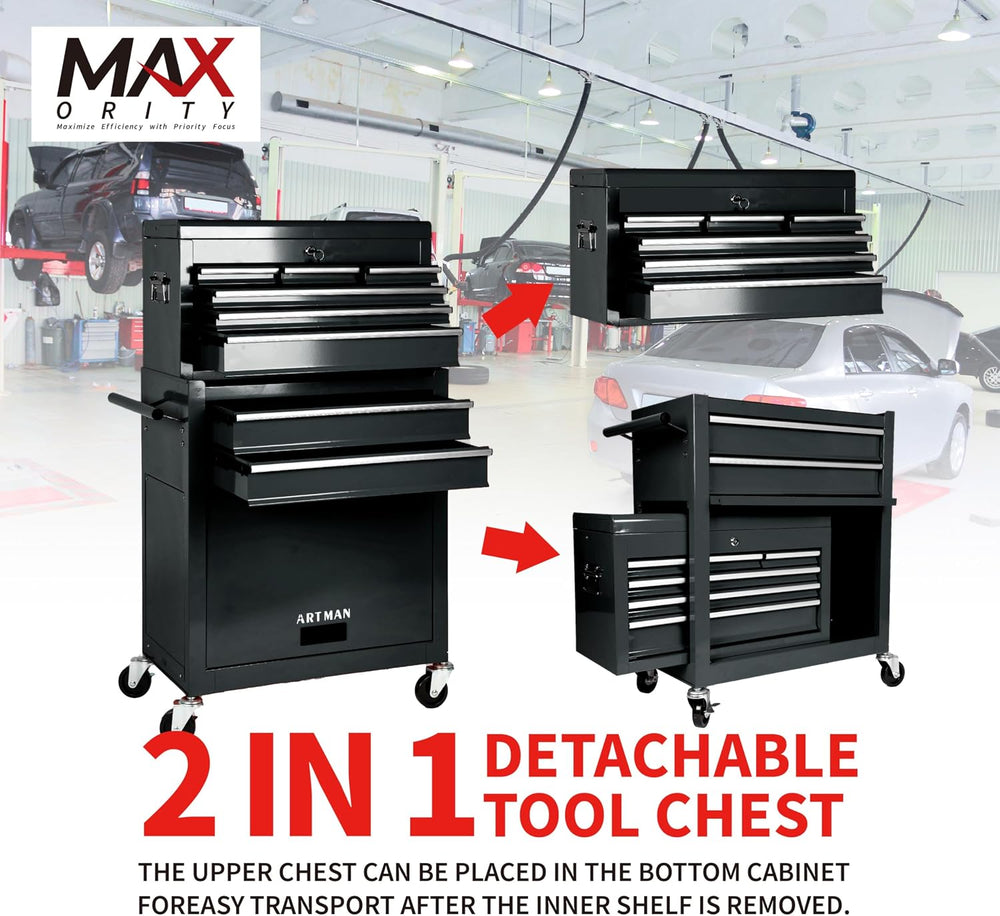 Maxority 8-Drawer Rolling Tool Chest with Lockable Wheels, Sliding Drawers, D...