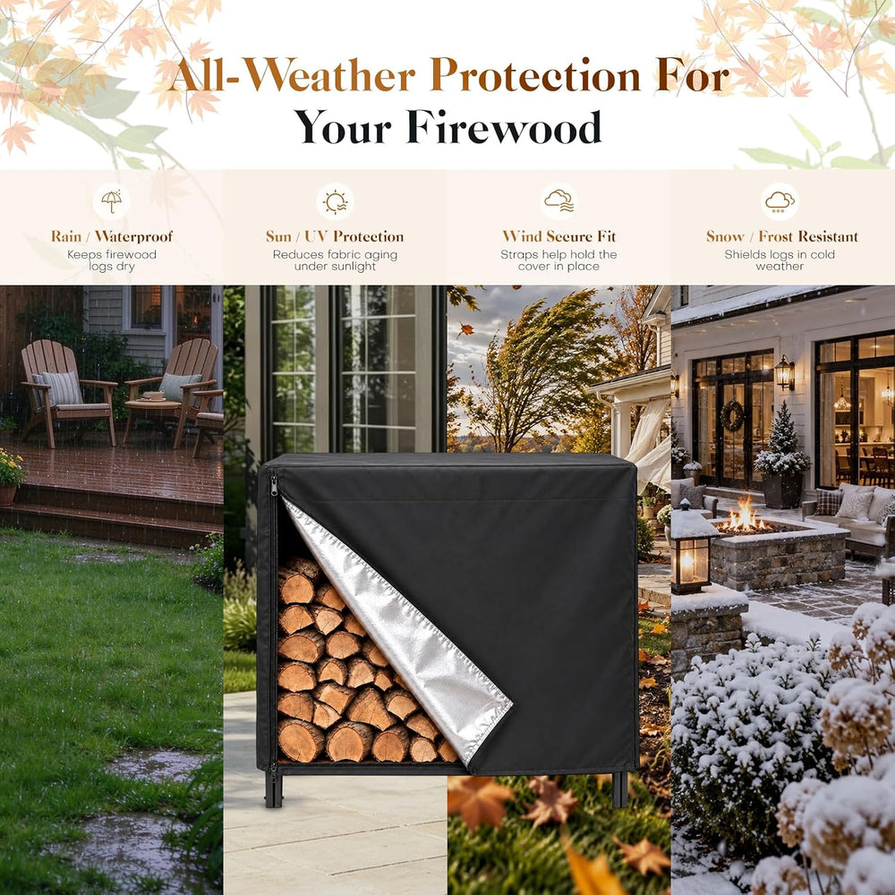 Heavy Duty 600D Waterproof Firewood Rack Cover Outdoor, 4ft