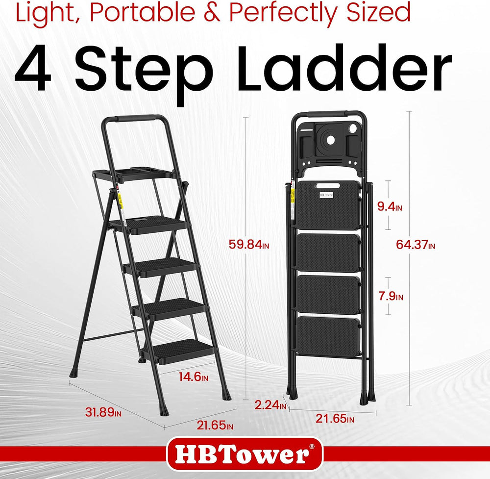 HBTower Step Ladder, Folding Step Stool with Wide Anti-Slip Pedal
