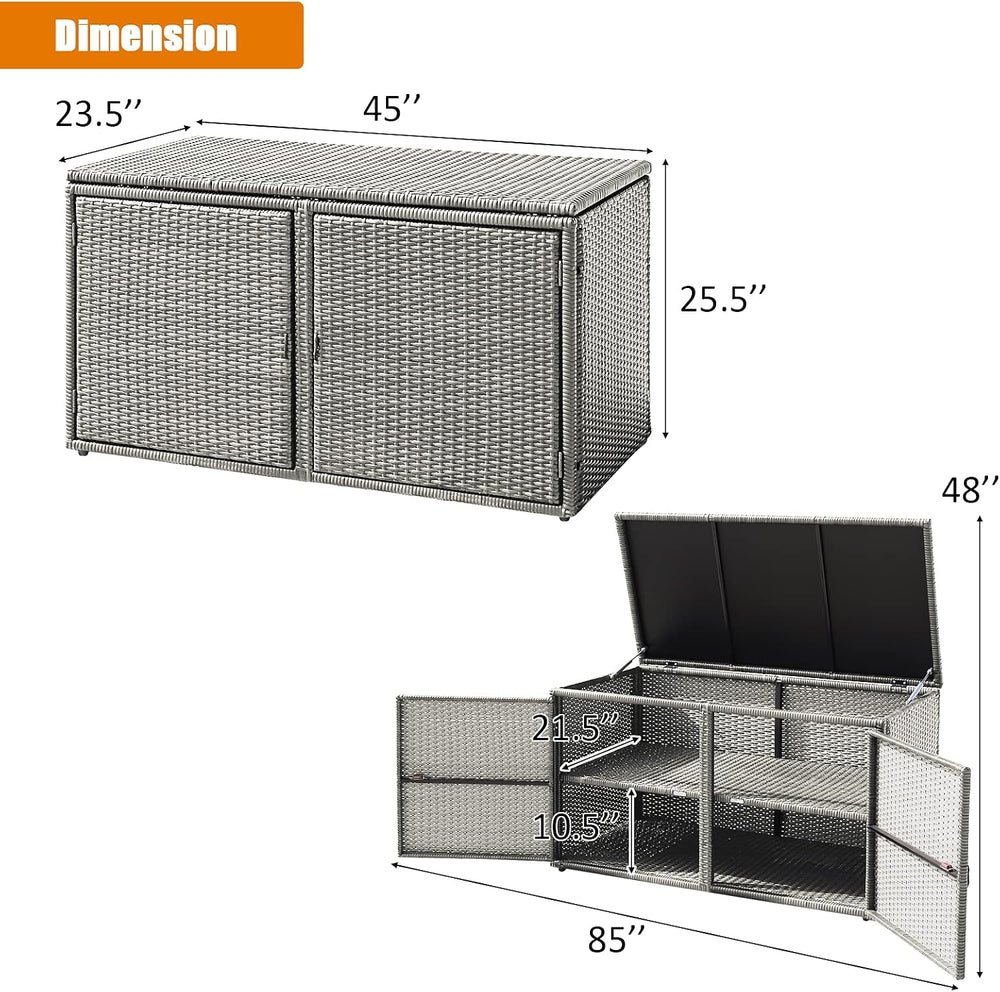 HAPPYGRILL Deck Box Outdoor Patio Pool Storage Box Outside Rattan Wicker Stor...