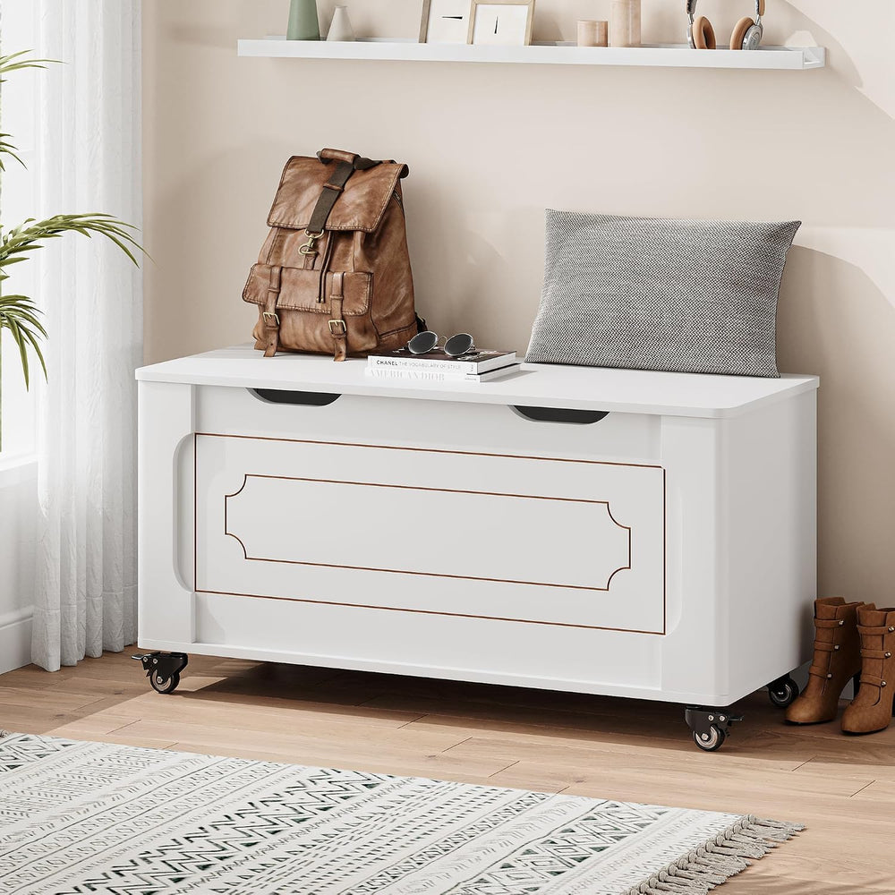 IDEALHOUSE Storage Chest, 39.4" Storage Bench Wooden Storage Trunk, White
