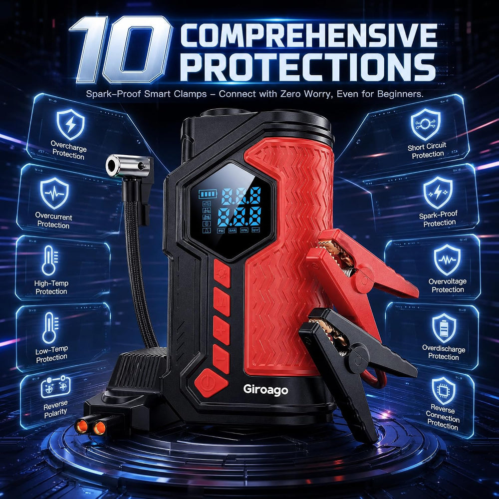 6000A Jump Starter with Air Compressor,150PSI Tire Inflator for Car