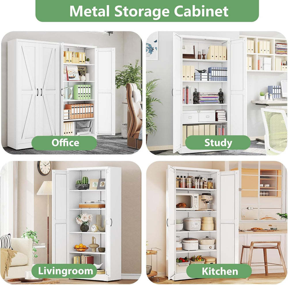 Ckzbx White Metal Cabinets with Doors and Shelves, 71" H Storage Cabinet...