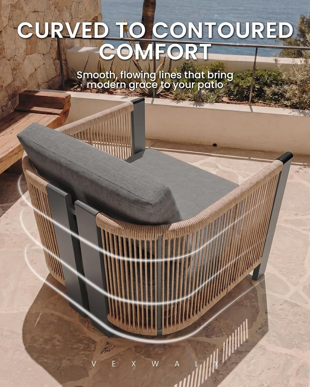 Luxury Patio Furniture Set, 5-Piece Curved Outdoor Furnitrue Set with Weather...