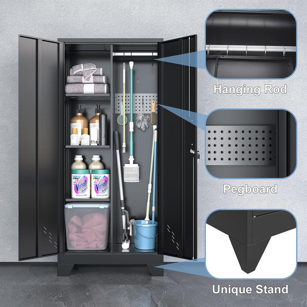 OSEILLC Metal Storage Cabinet with Locking Doors, 61" Tall Garage with H...