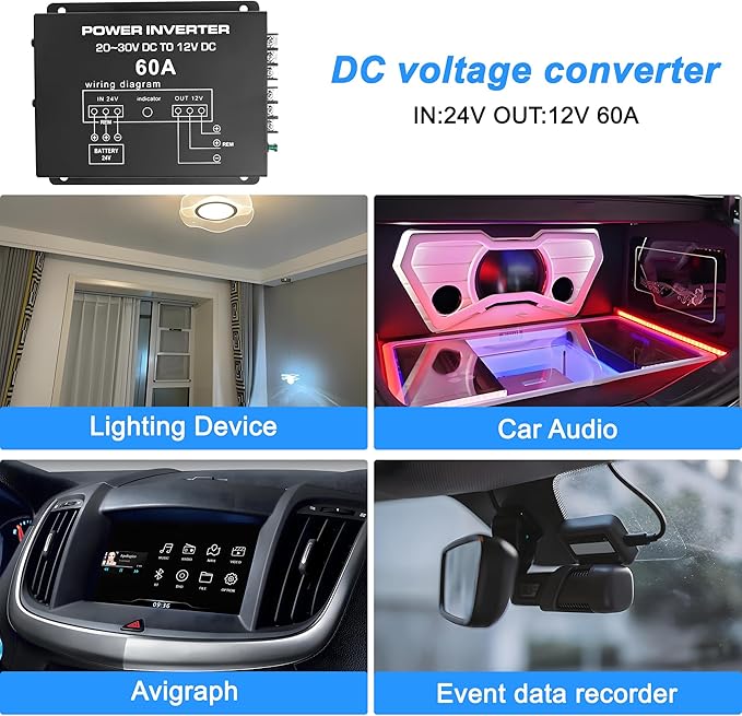 MEIRIYFA DC 24v to 12v 60A Power Converter Inverter, DC Step Down 24v to 12v