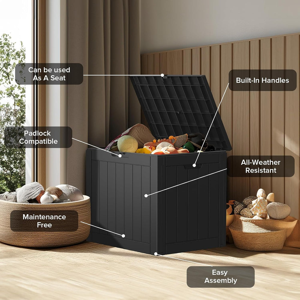 PatioZen 30 Gallon Resin Deck Box with Lockable Lid, Waterproof storage box f...