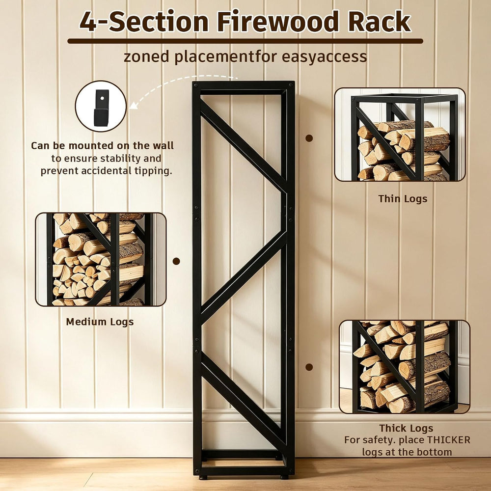 Firewood Rack Indoor, 47 Inch Heavy Duty Fireplace Log Holder Anti-Tip Hook