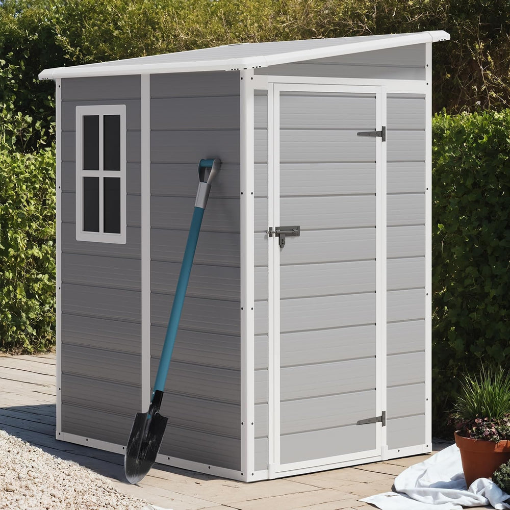 Greesum 5x4FT Plastic Outdoor Storage Shed with Floor, Light Gray