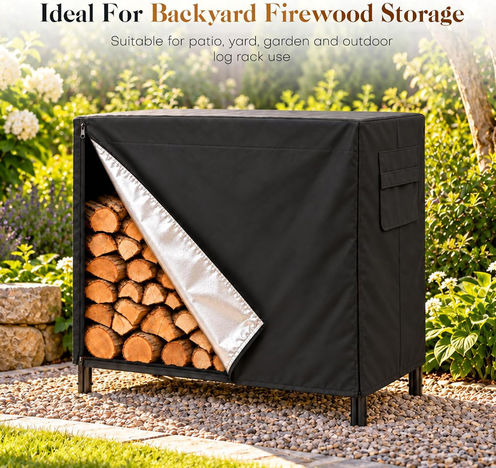 Heavy Duty 600D Waterproof Firewood Rack Cover Outdoor, 4ft