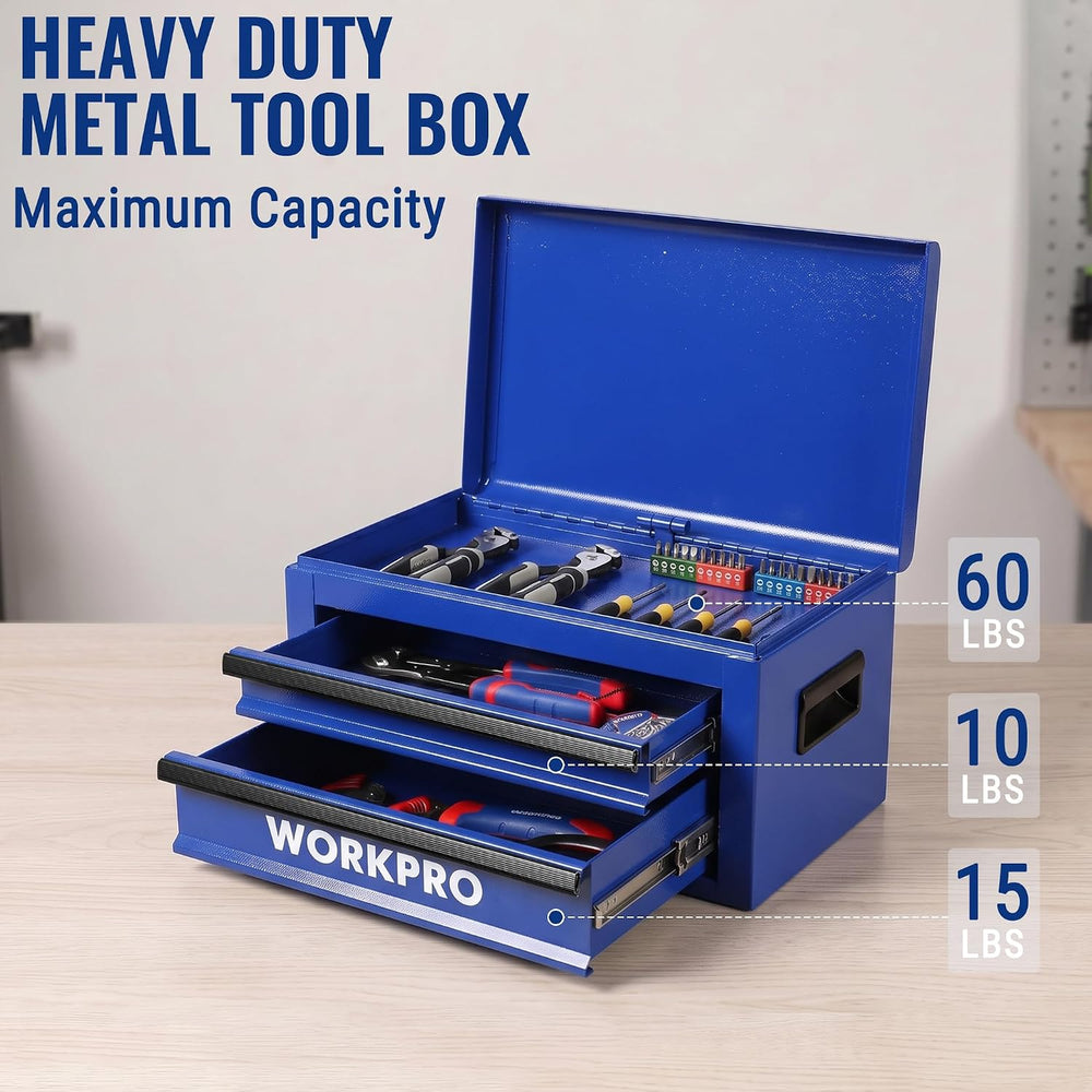 WORKPRO 15＂ Heavy Duty Metal Toolbox with 2 drawer-Blue