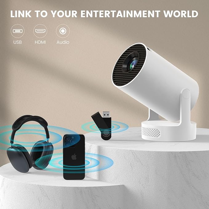 Mini Portable Projector with Wifi6 and Bluetooth, 4K Projector Support 5w Sound