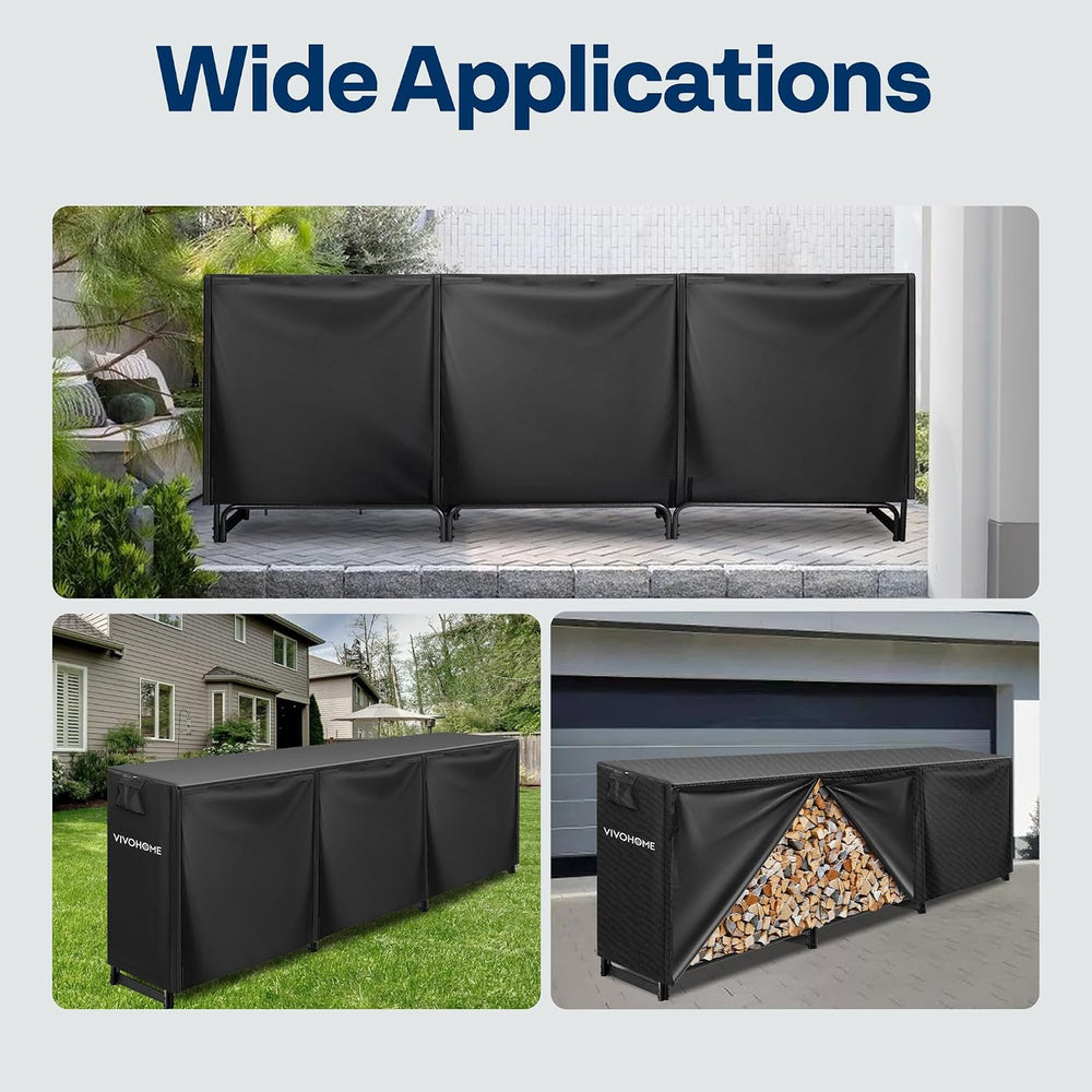 VIVOHOME 10 ft Heavy Duty Firewood Rack Outdoor with Cover, Black