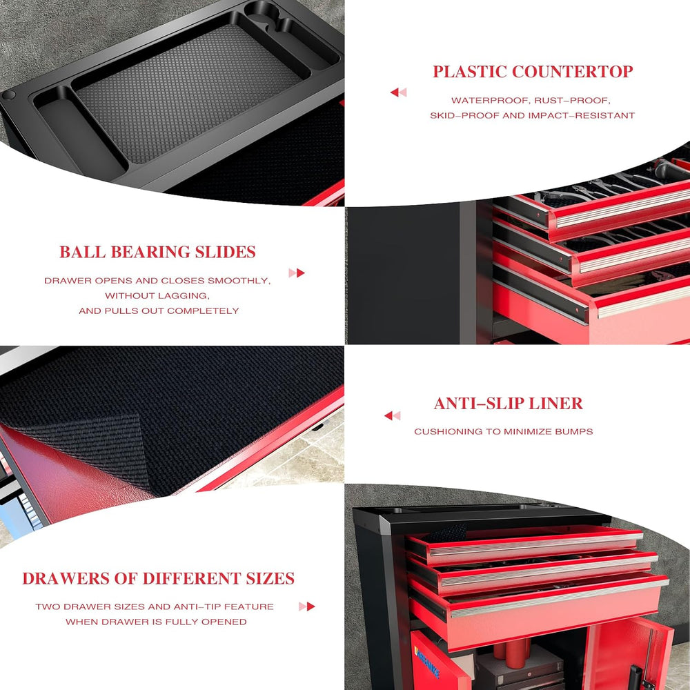 LARBANKE Rolling Tool Chest with 3 Drawers&2 Doors,Tool Chest with Wheels