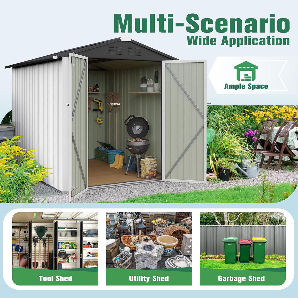 Flamaker 6x8 FT Storage Shed Waterproof Metal Garden Shed with Lockable Door ...