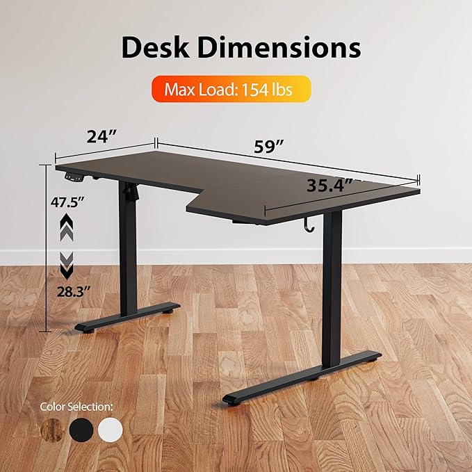 Agilestic Electric Standing L-Shaped 59 Inches Height Adjustable Desk, Sit and