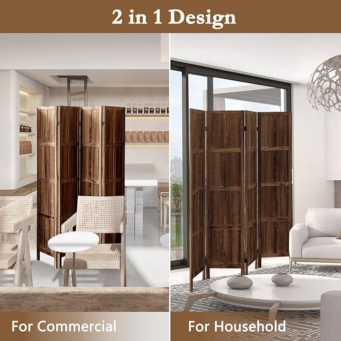 ALeesing 4 Panel Room Divider, 5.6Ft Wood Room Dividers and Folding Privacy