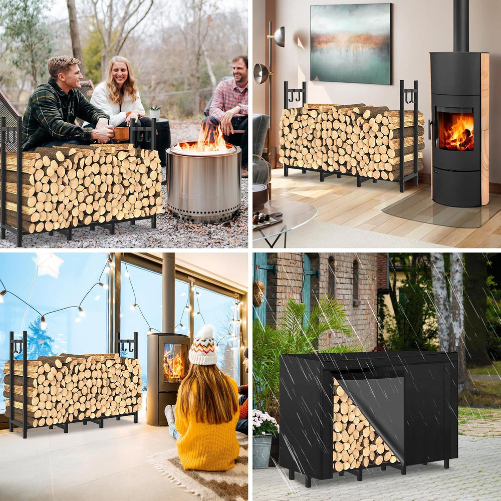 4FT Outdoor Firewood Rack, Wood Storage with 600D Waterproof Oxford Cover Hea...