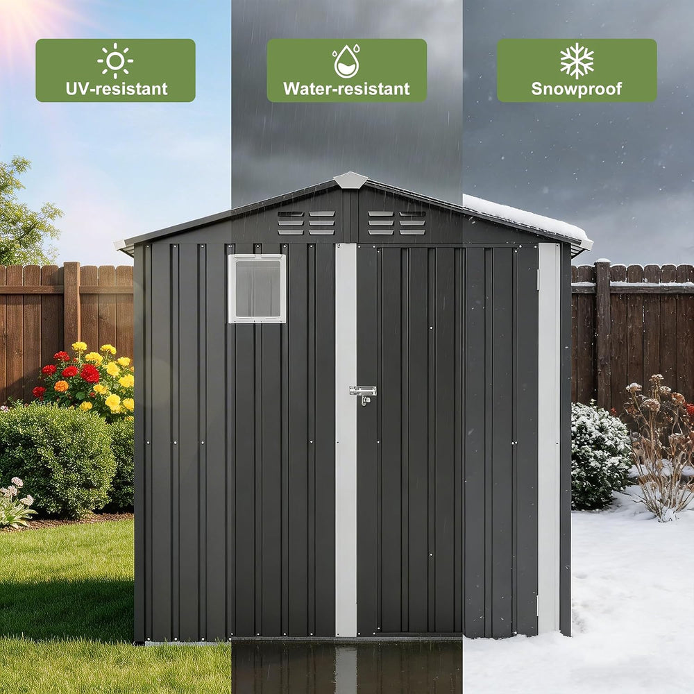 Outdoor Metal Storage Shed 6x4 FT,Gray Lockable Storage Shed, Window & Ve...