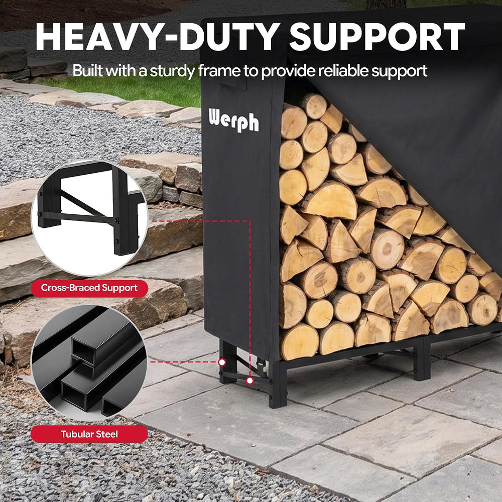 4FT Firewood Rack Outdoor with Cover, 700-Pound Steel Log Rack