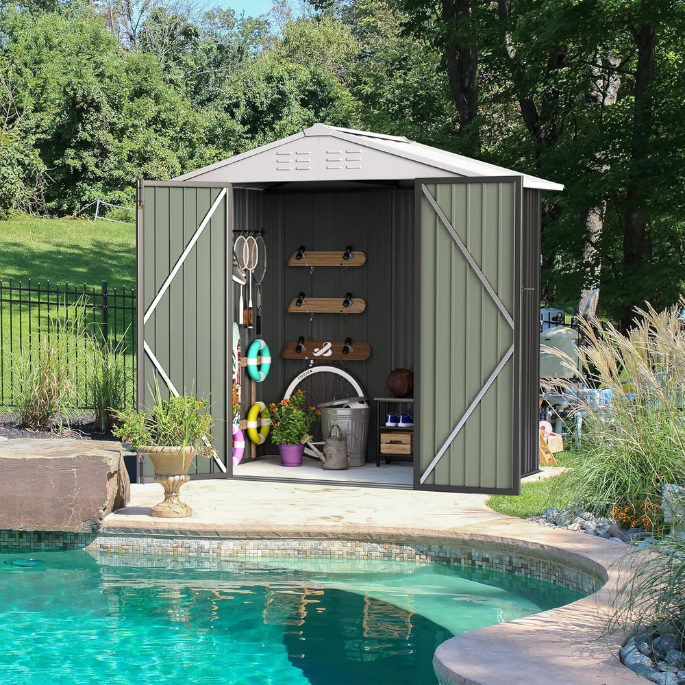 Furniwell 6x4 FT Outdoor Storage Shed, Metal Garden Sheds Outdoor Storage Hou...