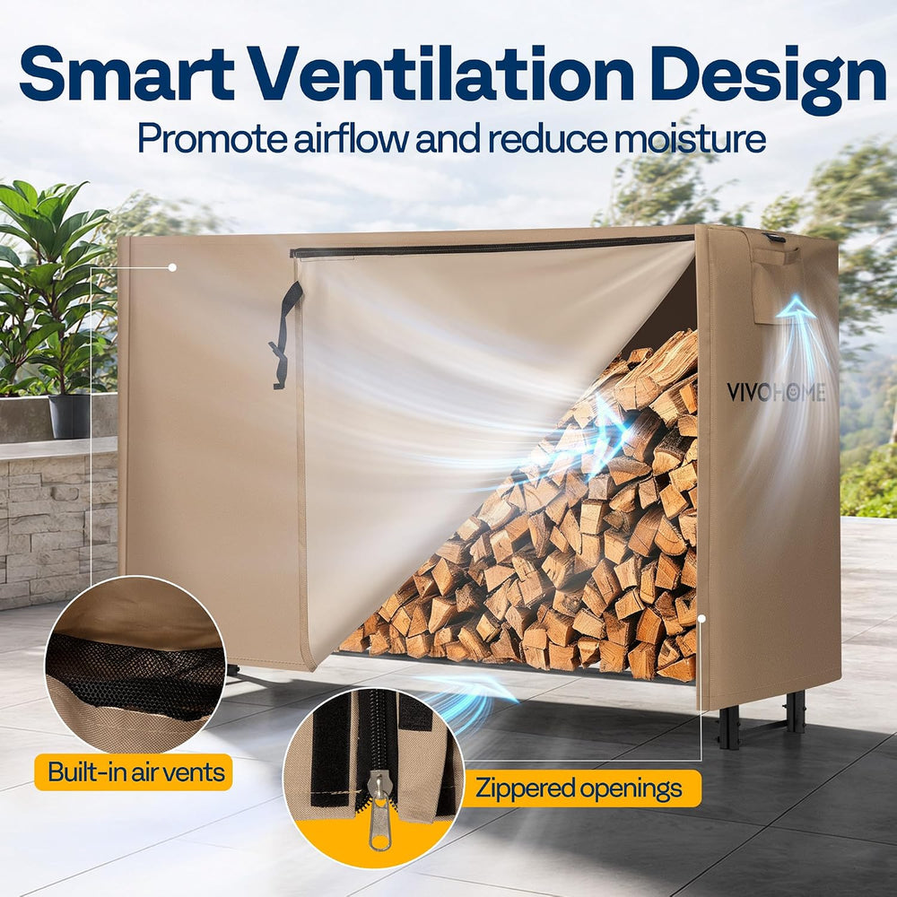 VIVOHOME 6ft Waterproof Outdoor Firewood Log Rack Cover, Brown