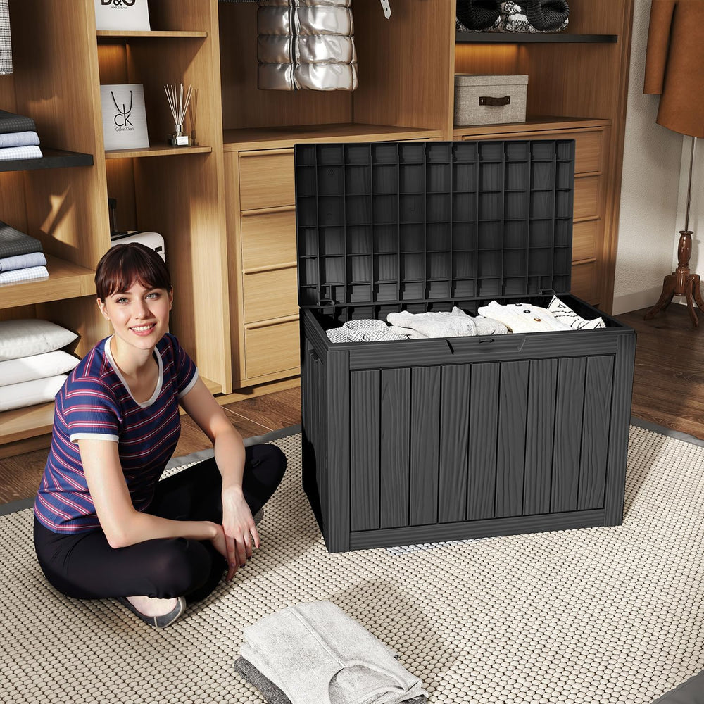 55 Gallon Outdoor Storage Box Waterproof, UV Resistant Resin Deck Box for Pat...