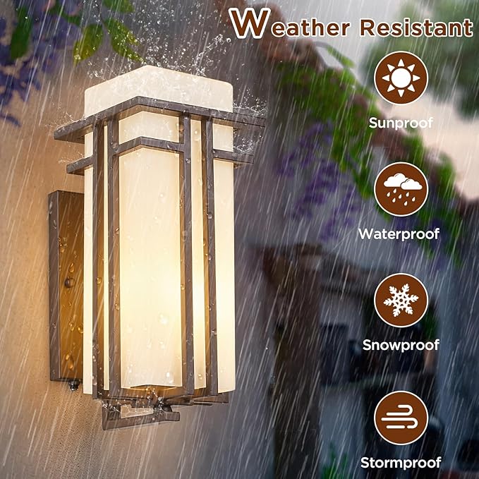 15.35"H Matte Brown Outdoor Wall Light Large Outdoor Wall Lantern Oil Ru...