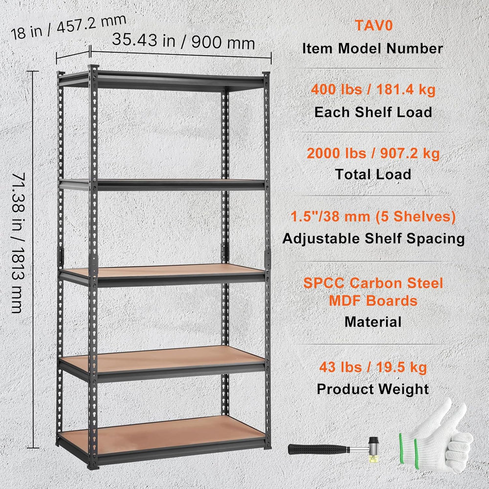 VEVOR Storage Shelves 5-Tier Adjustable 2000 lbs Shelving Unit 36"x18&qu...