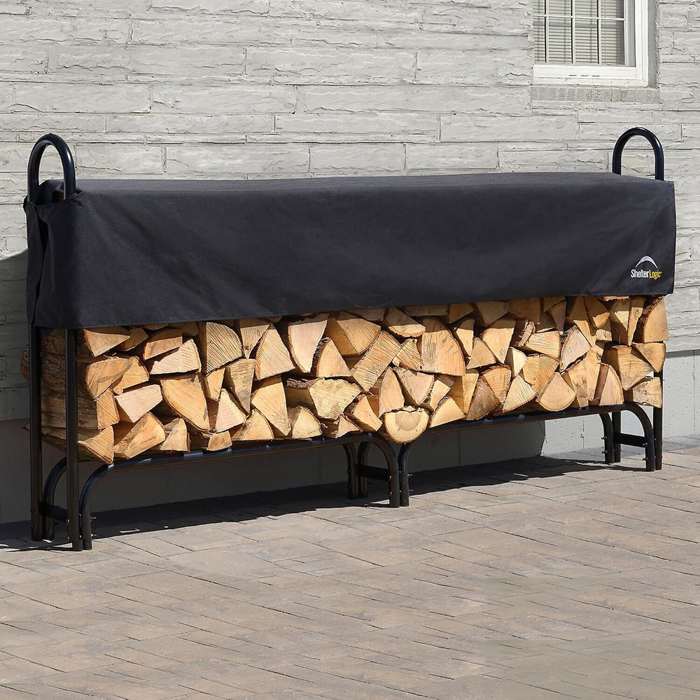 ShelterLogic 8' Adjustable Heavy Duty Outdoor Firewood Rack with Steel Fr...