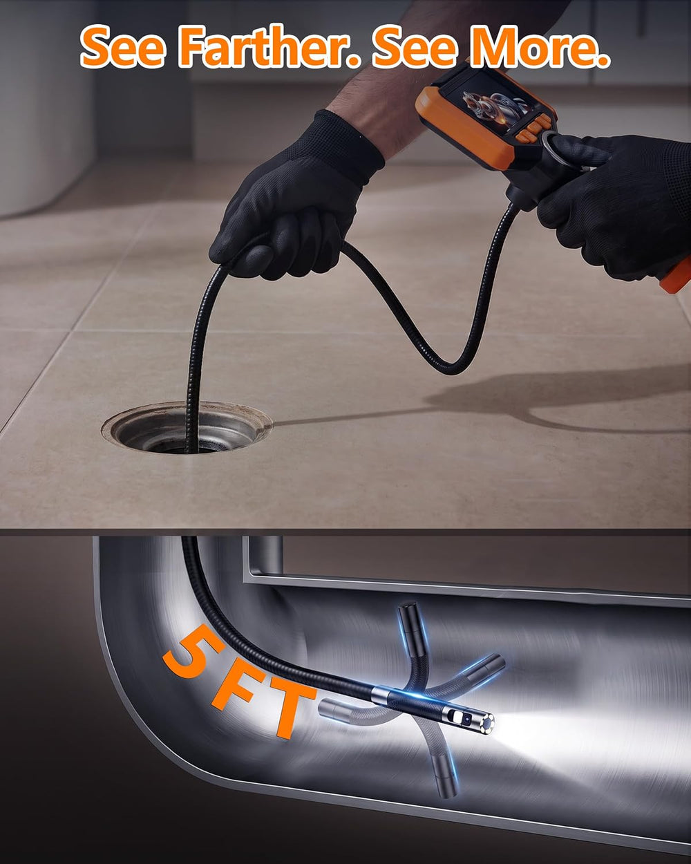 TORQBEAST-4-way borescope-borescope Camera with Light-Dual Lens Endoscope-Ins...