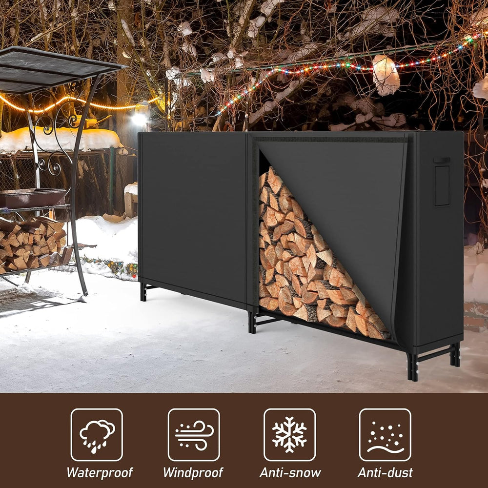 8ft Firewood Rack Outdoor with Oxford Fabric Cover Set, Weather Resistant Fir...