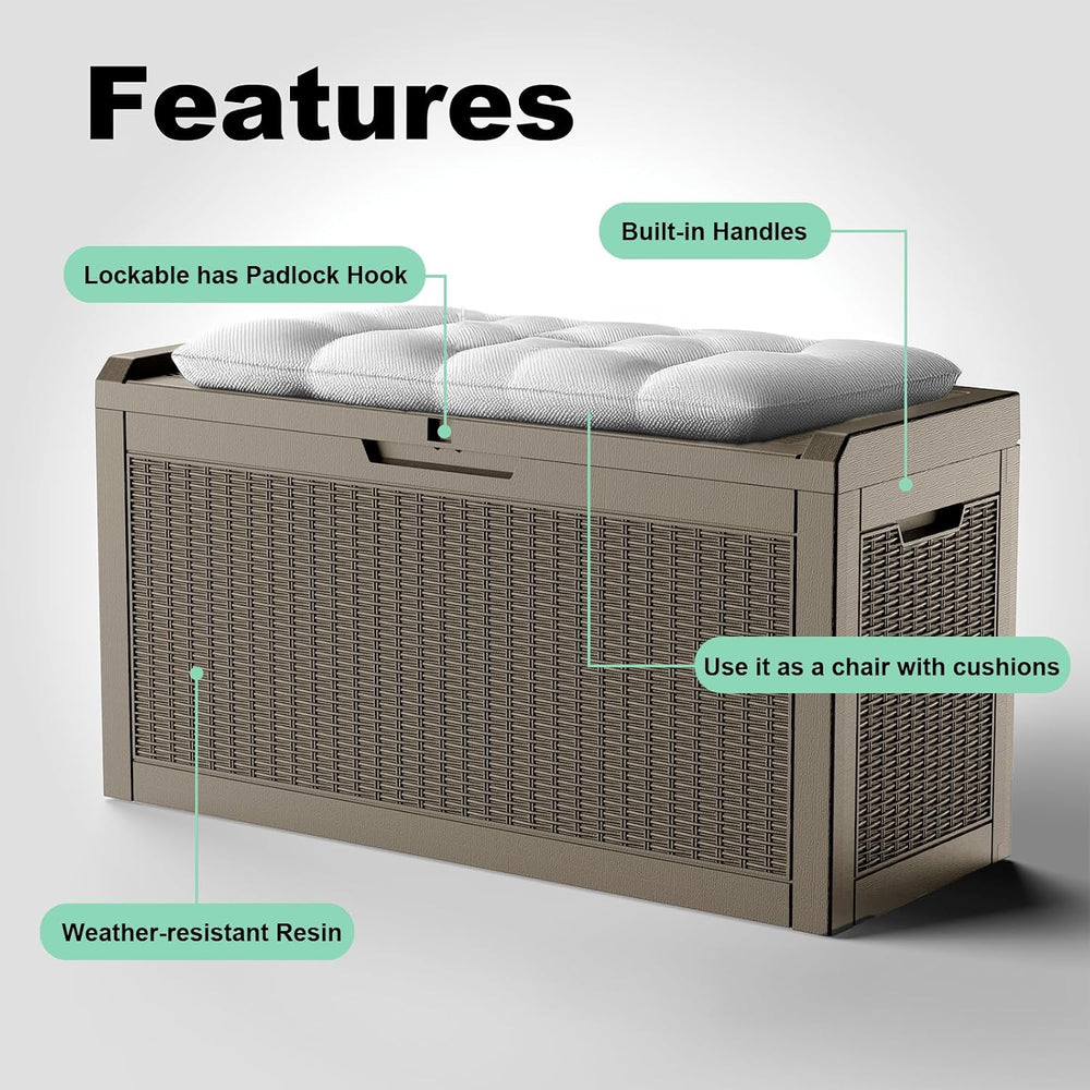 DRATO 70 Gallon Outdoor Storage Box Waterproof, Lockable Resin Deck Box for P...