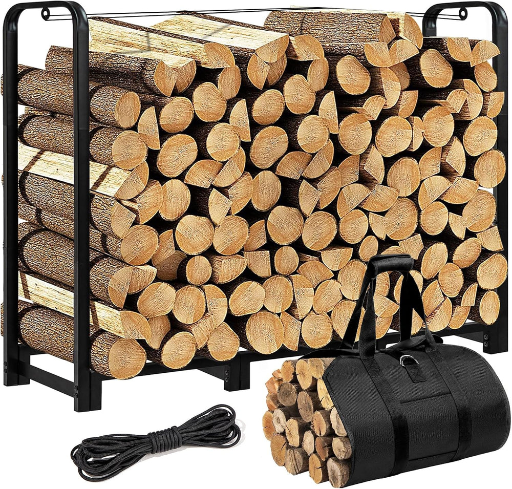 Firewood Rack with Log Carrier, 4FT Outdoor Wood Rack for Firewood, Heavy Dut...