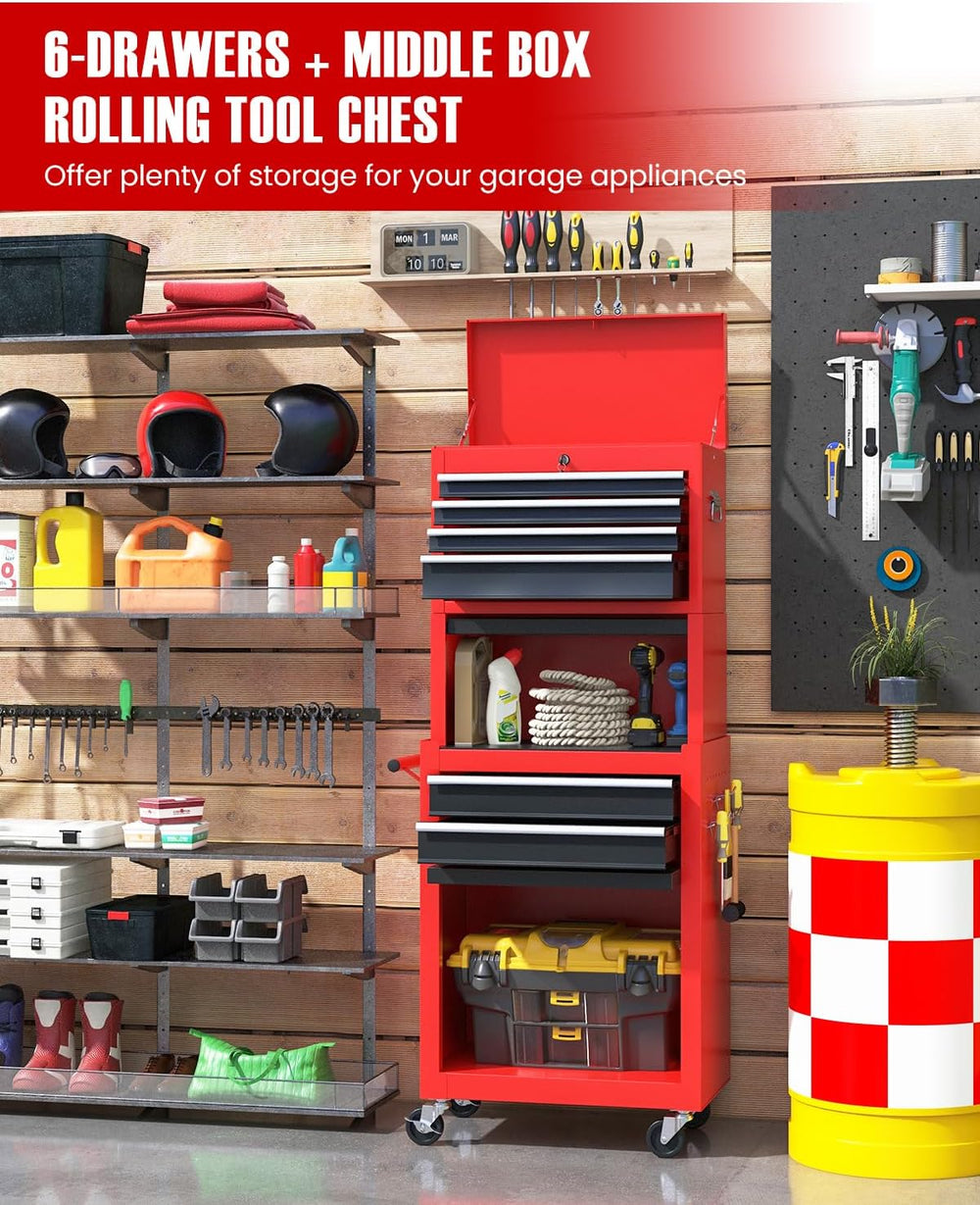 ARNOT 2-in-1 Rolling Tool Chest with 5 Drawers, Heavy-Duty Metal Tool Box wit...