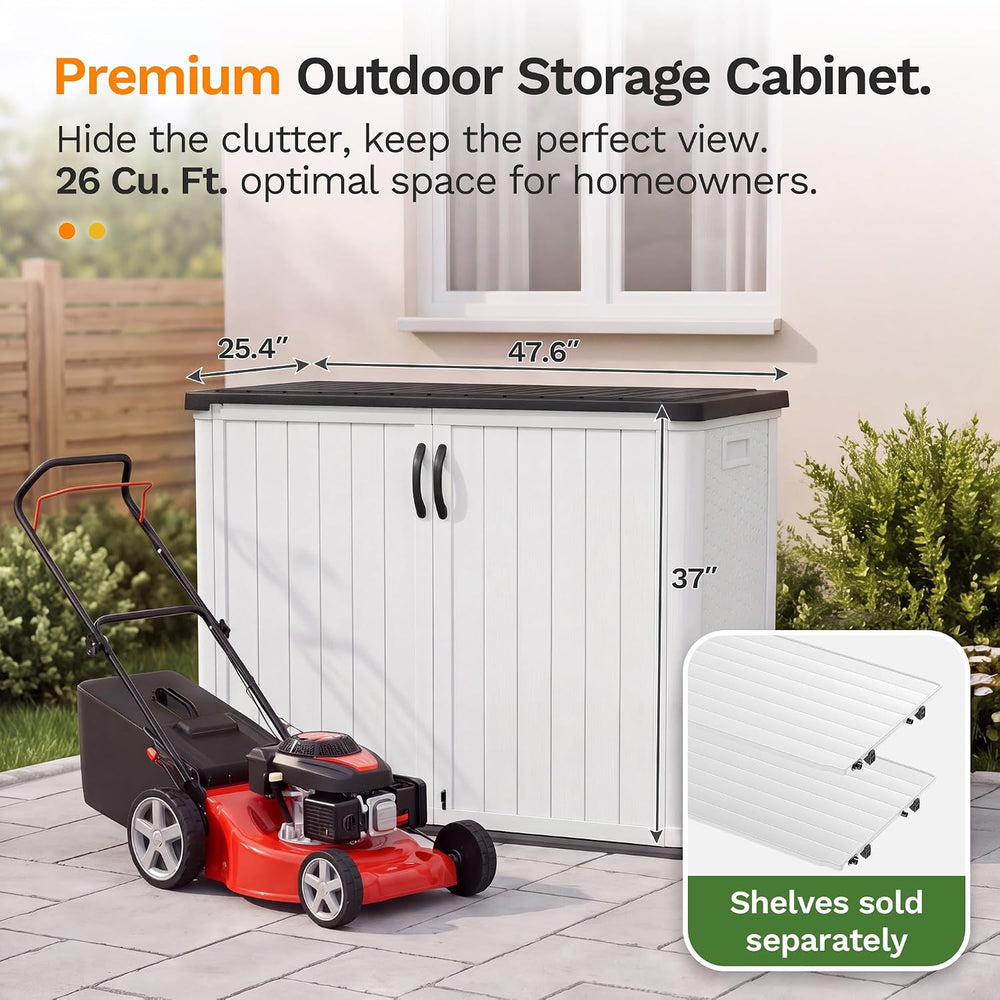 Devoko 26 Cu Ft Resin Outdoor Storage Cabinet with Lockable Doors, White