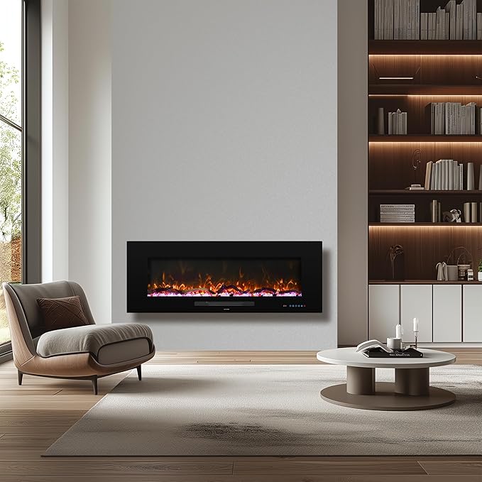 50" Electric Fireplace, Recessed & Wall Mounted Fireplace Heater 13 ...