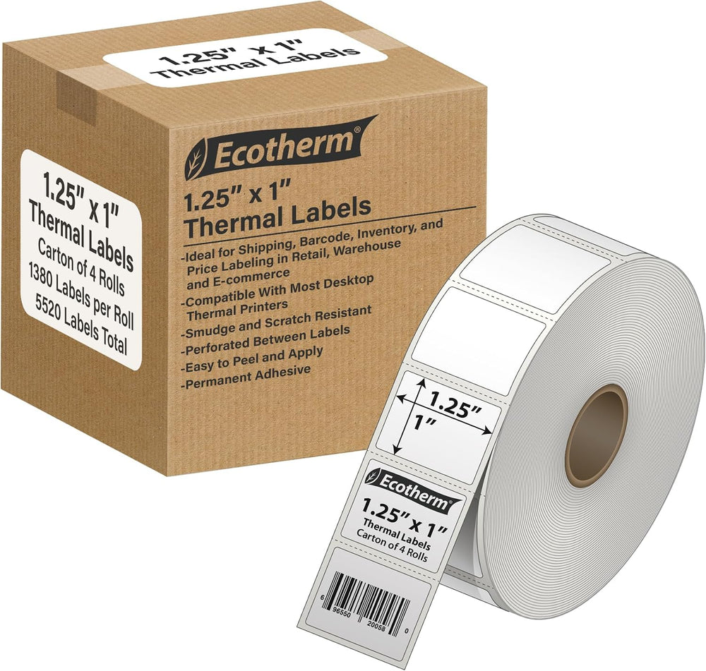 1.25" x 1" Thermal Labels | 4 Rolls | 5520 Labels | fits Zebra, Off...